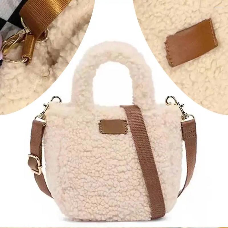 2025 NEW Bag Women Plush Crossbody Adjustable Strap Cute Soft Fluffy Handbag Solid Color Lamb Wool With Pendant For Autumn Winter