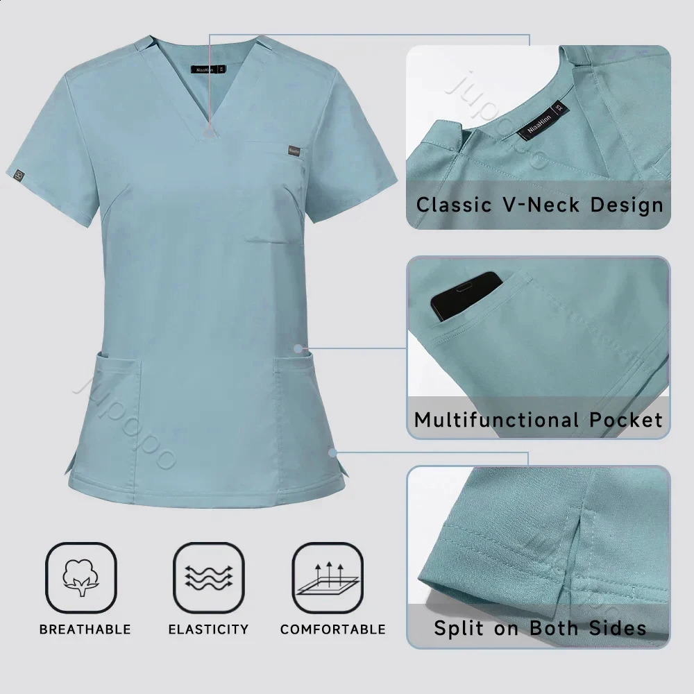Multicolor Scrubs Uniform Short Sleeve TopsPants Nursing Uniform Women Pet Shop Doctor Scrub Surgery Workwear Scrub Set 250305