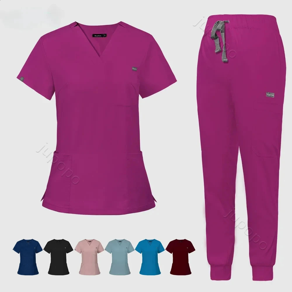 Multicolor Scrubs Uniform Short Sleeve TopsPants Nursing Uniform Women Pet Shop Doctor Scrub Surgery Workwear Scrub Set 250305