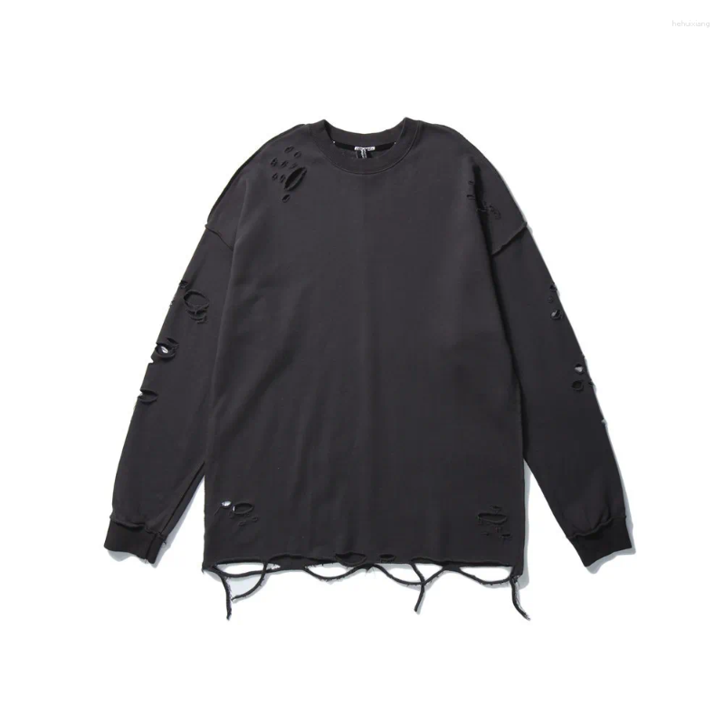 Men's Solid Color Ripped Sweatshirt Casual Loose Round Neck Pullover Tracksuit Hoodie Black, Gray, Green, Orange, Pink, White -