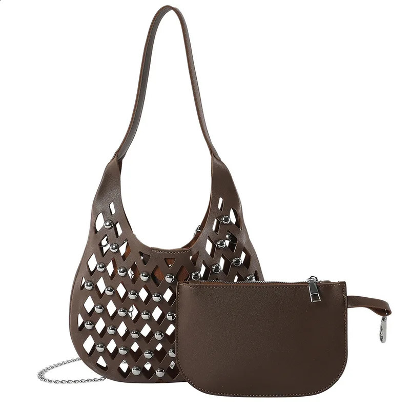 Fashion Leather Hollow Outer Womens Shoulder Bag Large Capacity Handmade Armrest Bolsa 2piece Set 240723ZYl