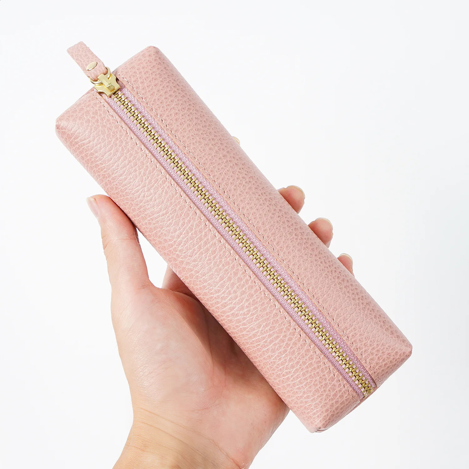 Monogrammed Letters Genuine Pebble Leather Zipper Pen Box Pencil Bag Large Capacity Handmade Creative School Stationery 240723
