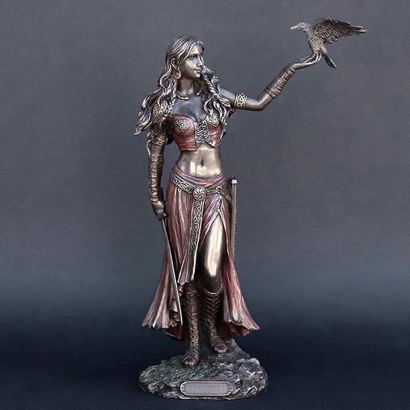 High Quality Resin Statues Morrigan The Celtic Goddess Of Battle With Crow Sword Bronze Finish Statue For Home Decoration 240723