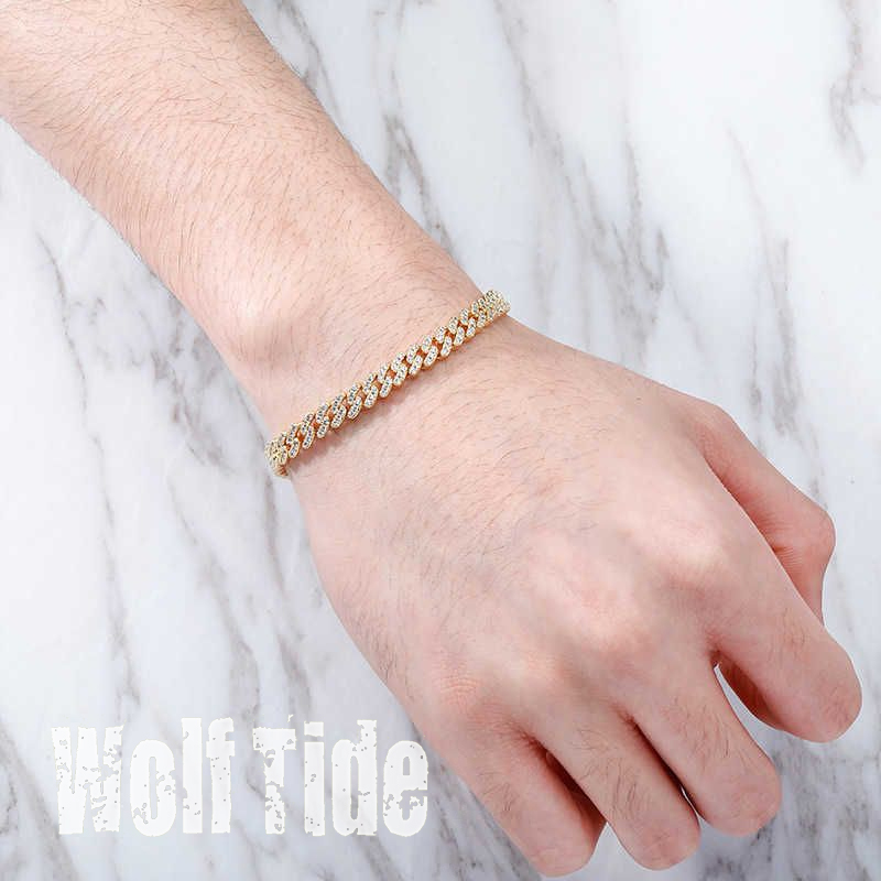 6mm Hip Hop Cuban Link Chain Bracelet Bangle Spring Buckle Curb Chains Bracelets Mens Iced Out Wristband Jewelry Miami Bijoux Full CZ Stone Accessorie