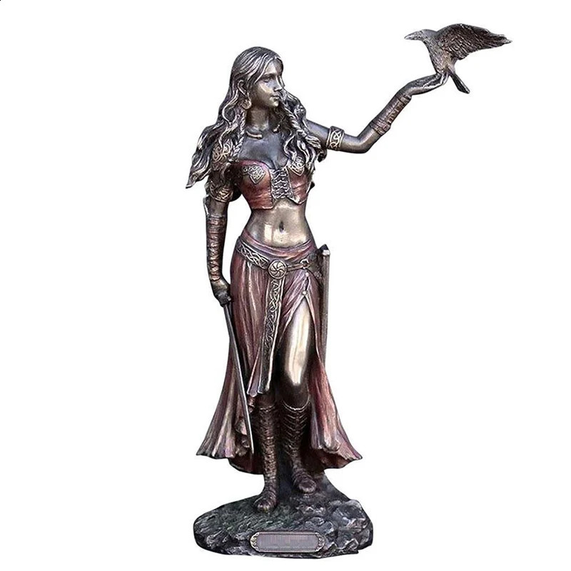 High Quality Resin Statues Morrigan The Celtic Goddess Of Battle With Crow Sword Bronze Finish Statue For Home Decoration 240723