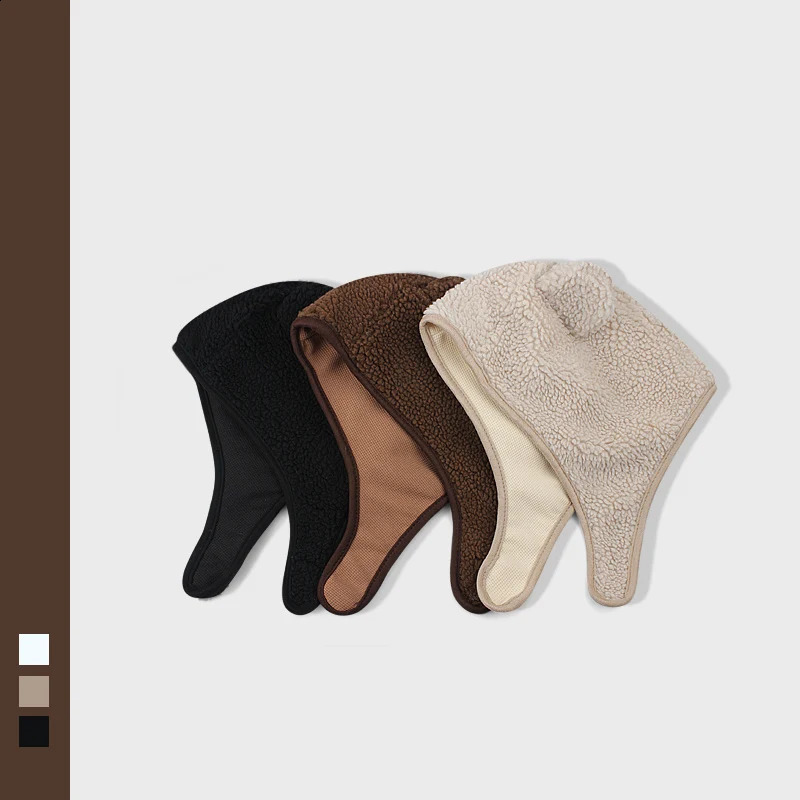Y2K Brown Bear Ear Hat Scarf Beanies Knitted Rockwool Magnetic Buckle Ear Men Women Autumn Winter Cute Skuilles Beanie Hat 240716