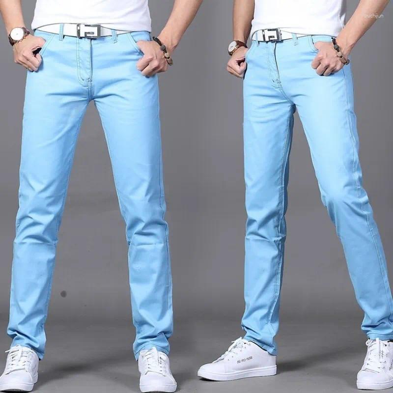 Mens Pants 2024 Brand Spring And Summer 98% Cotton Men Business Slim Elastic Casual Black Khaki Fit Straight Pant Trousers Male