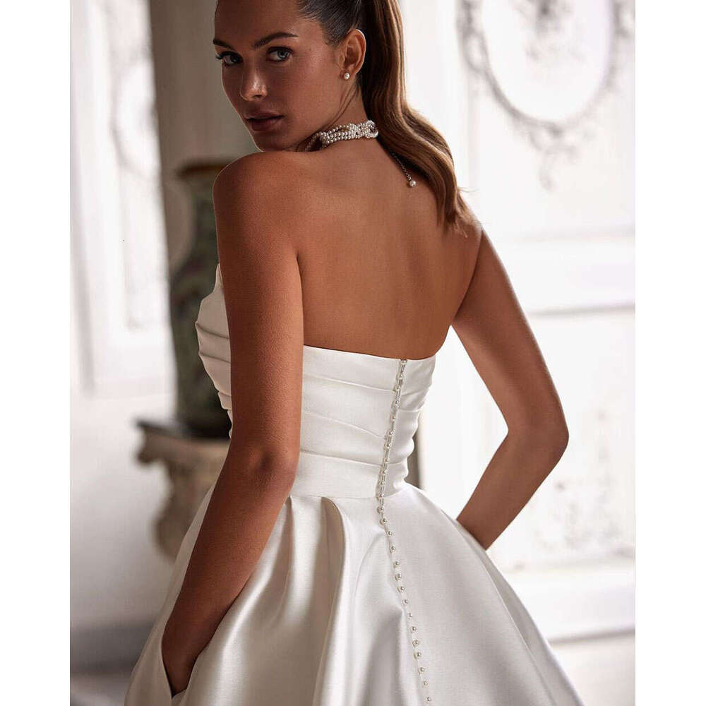 Sodigne Church Simple A E Gown For Women Sweetheart Pleats Backless Wedding Long Reception Party Bride Dress 0212D