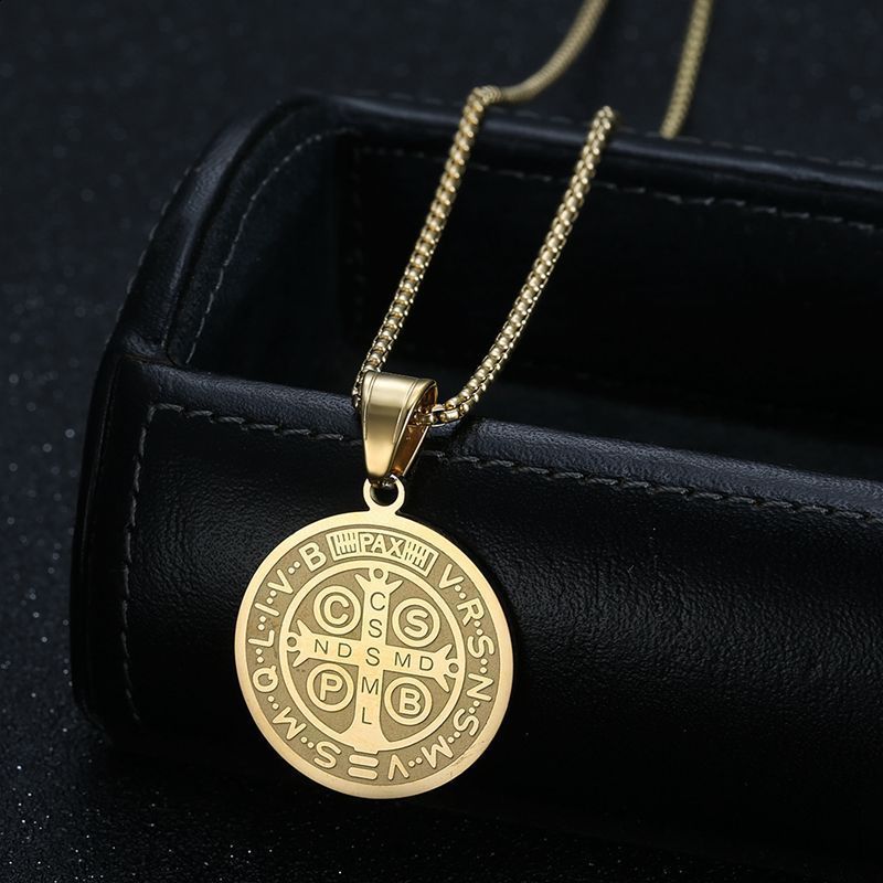 U7 925 Sterling Silver Coin Saint Benedict Necklace Dainty Chain Sacramental Medal Pendant Religious Catholic Unisex Jewelry 240123