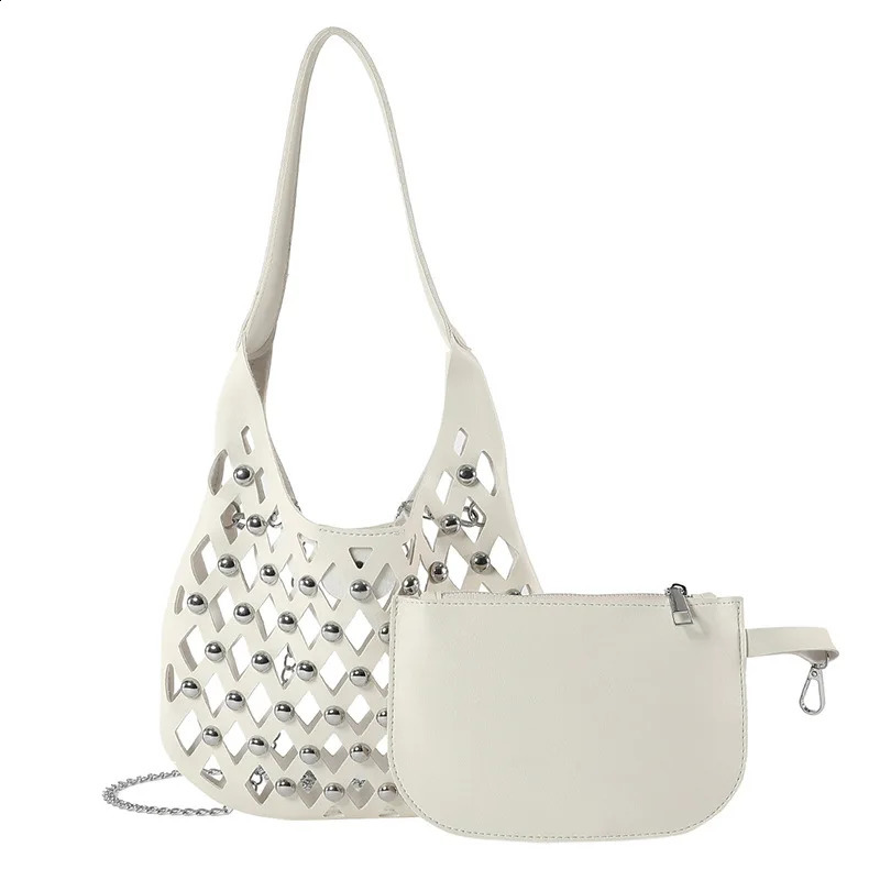 Fashion Leather Hollow Outer Womens Shoulder Bag Large Capacity Handmade Armrest Bolsa 2piece Set 240723ZYl