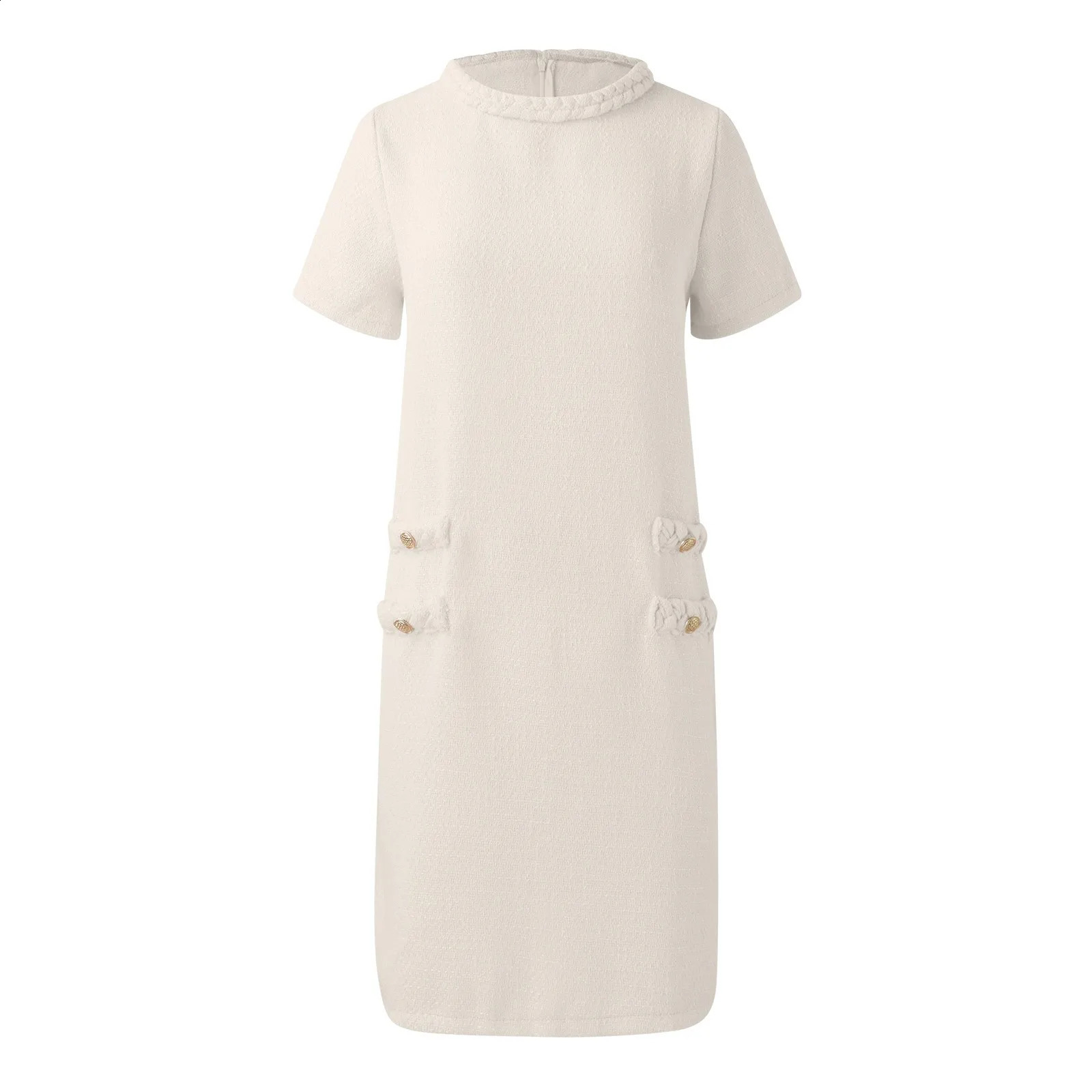Women French Style Tweed A Line Dresses Temperament Solid Tight Pullovers Short Dress Summer Formal Dress Vintage Midi Dresses 240715