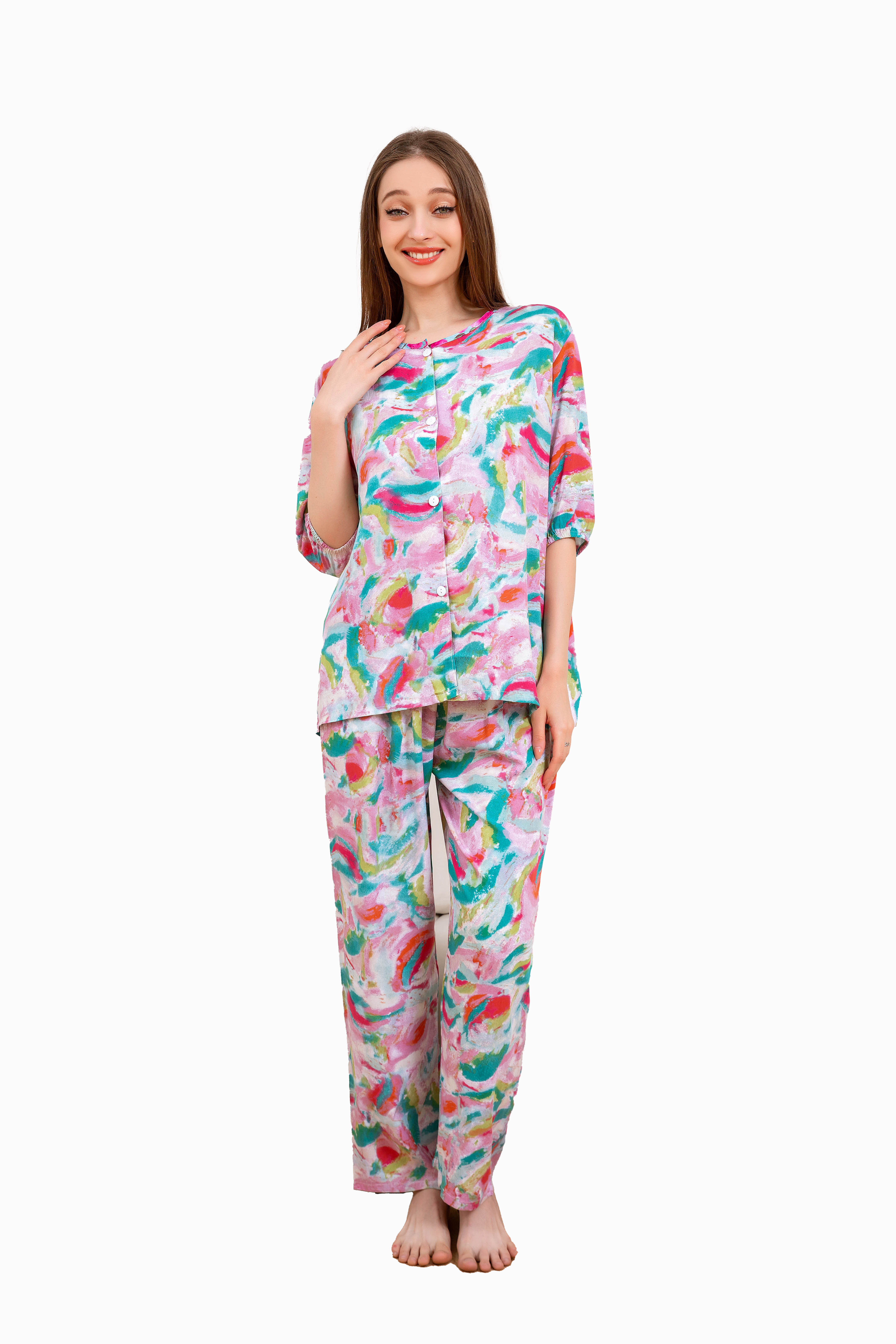 Women's Home Clothes, Pajamas, Red and Green Graffiti Pants Set C212
