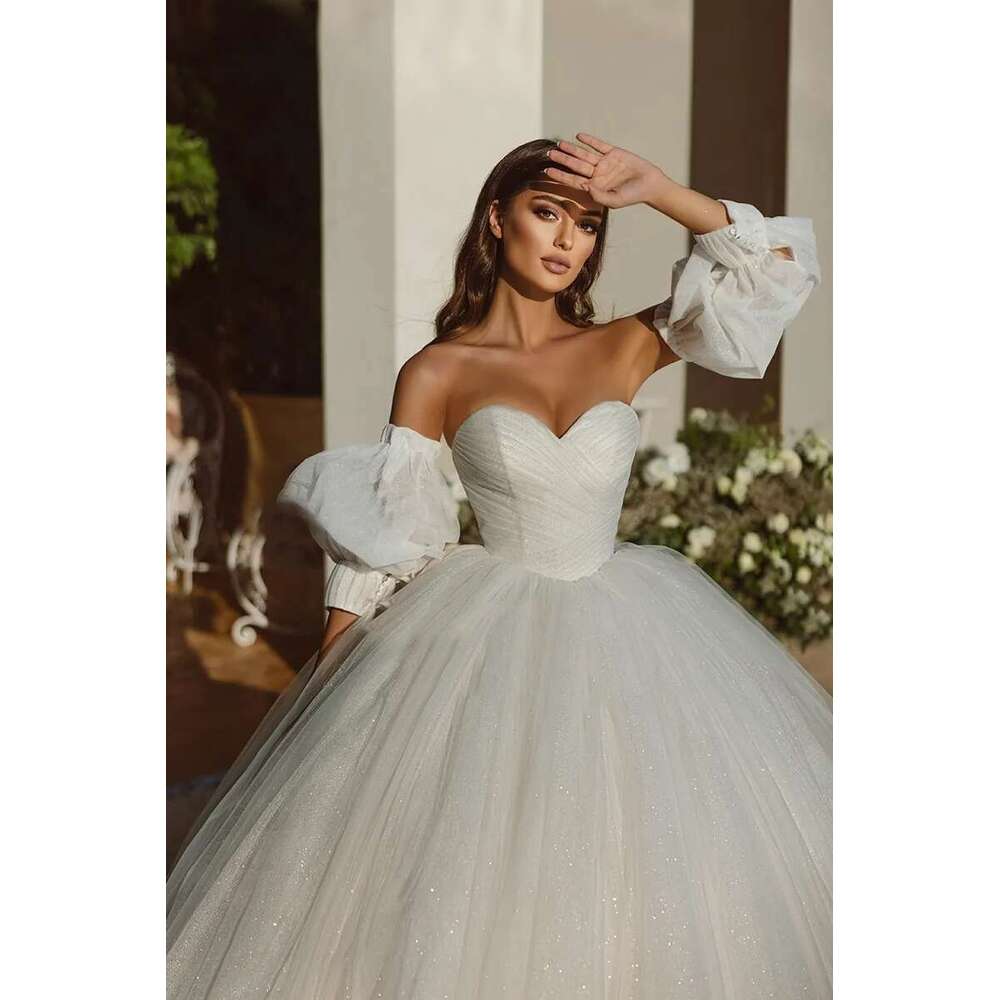 Sparkle Wedding Dresses Woman's A e Sleeveless Sweetheart Ball Gowns Fuffy Organza Formal Bride Party