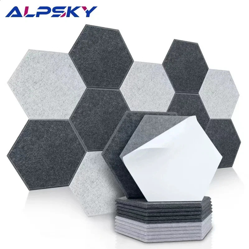 6Pcs Hexagon Polyester Wall Panels Soundproofing Sound Proof Selfadhesive Acoustic Panel Office Esports Room Nursery Decor 240722