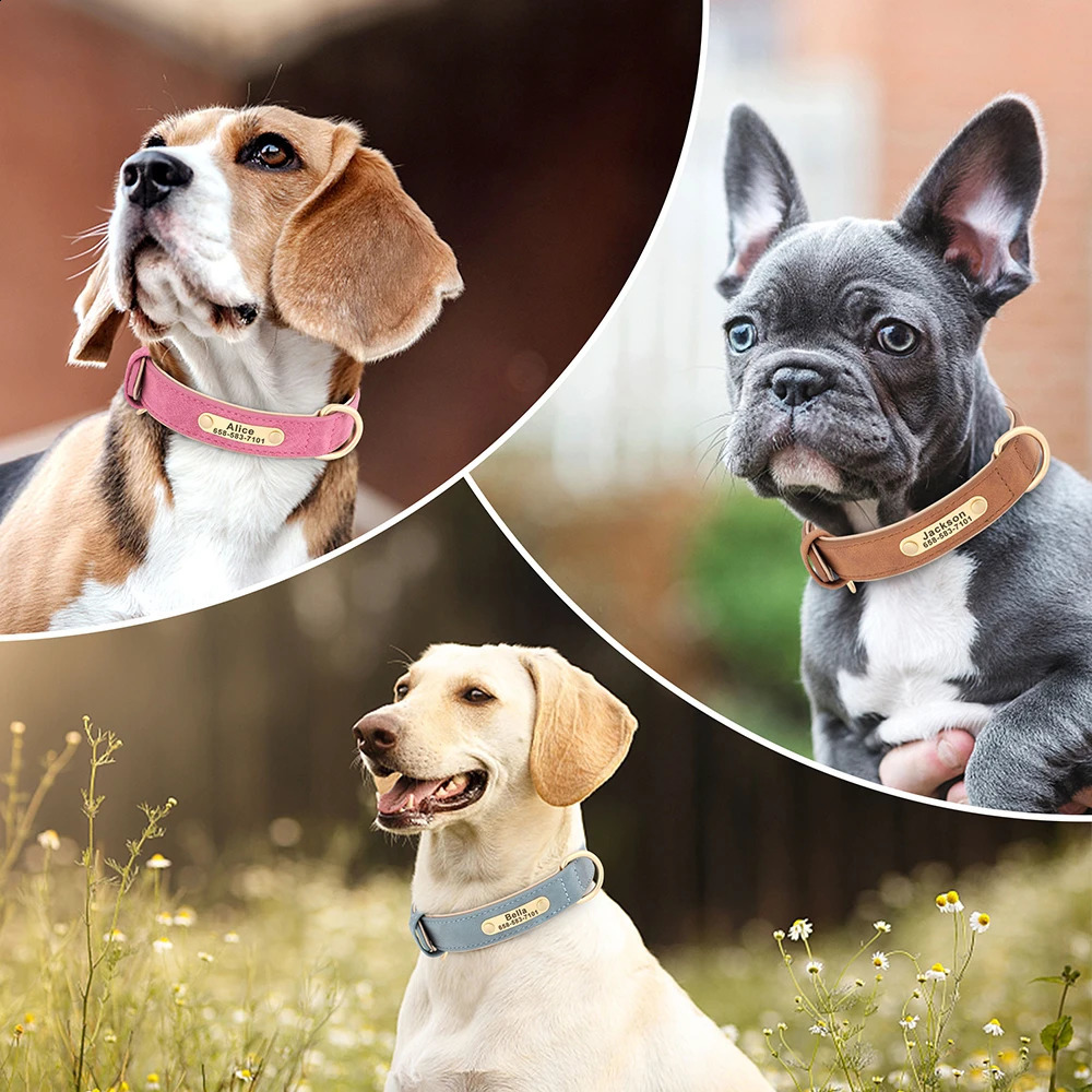 Personalized Dog Collar Custom PU Leather Collars Free Engraved Nameplate Tags For Small Medium Large Dogs Pitbull Labrador 240722