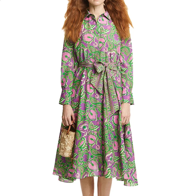 Womens Dresses Party Female Chiffon Dress Vintage Lace Up n Casual Single Breasted Shirt Long Sleeved Ladies Dresses 240824