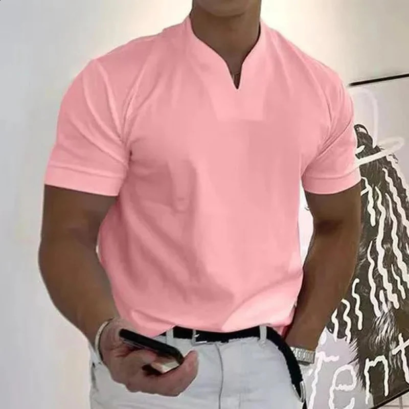 TUSHANGGE Mens Polo T-Shirts Short Sleeve V-Neck Tops Daily Mens Solid Color Clothes Golf Shirts Workout Fitness Sports Wear 240723 - view 6