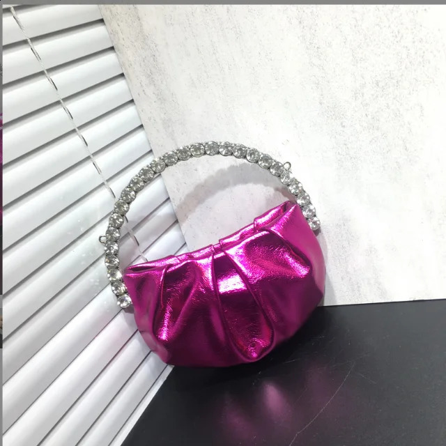 Lady Blue/Pink Dia Circular Evening Bag Women Fushia Round Handle Rhie Dinner Clutch Purse Ladies Half Moon Handbags 240723 cba0