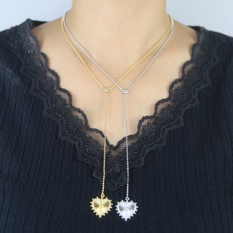 2025 Heart Pendant Fashion Necklace Wholesale High Quality Beaded Chain Sparking CZ Long Sexy Y Larait Women Jewelry