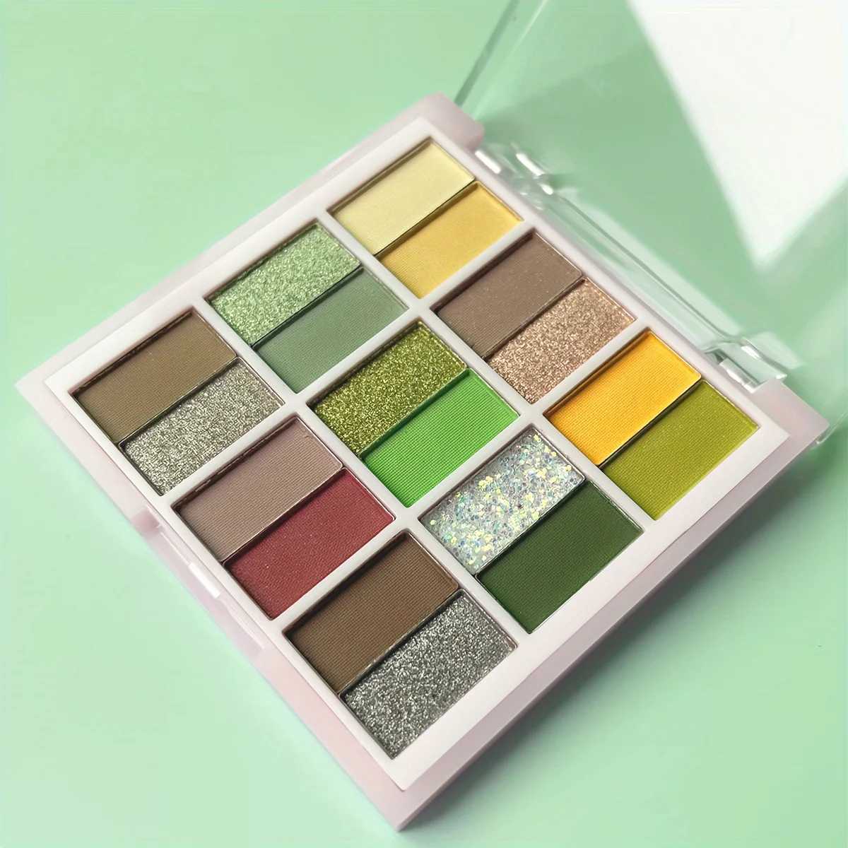 Dikalu 18 color eye shadow palette - natural makeup effect green and yellow tones matte and shimmer finishes 9-18 colorsW240730
