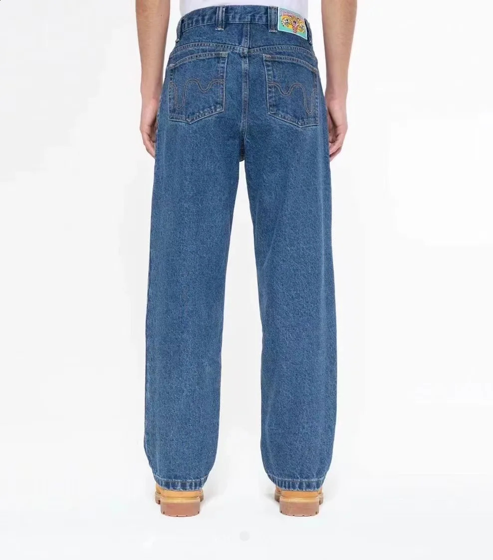 American Mens Flying Dog Jeans Graphic Printed Y2k Pants Wide Leg Loosen Fit Denim Clothing For Male 240722