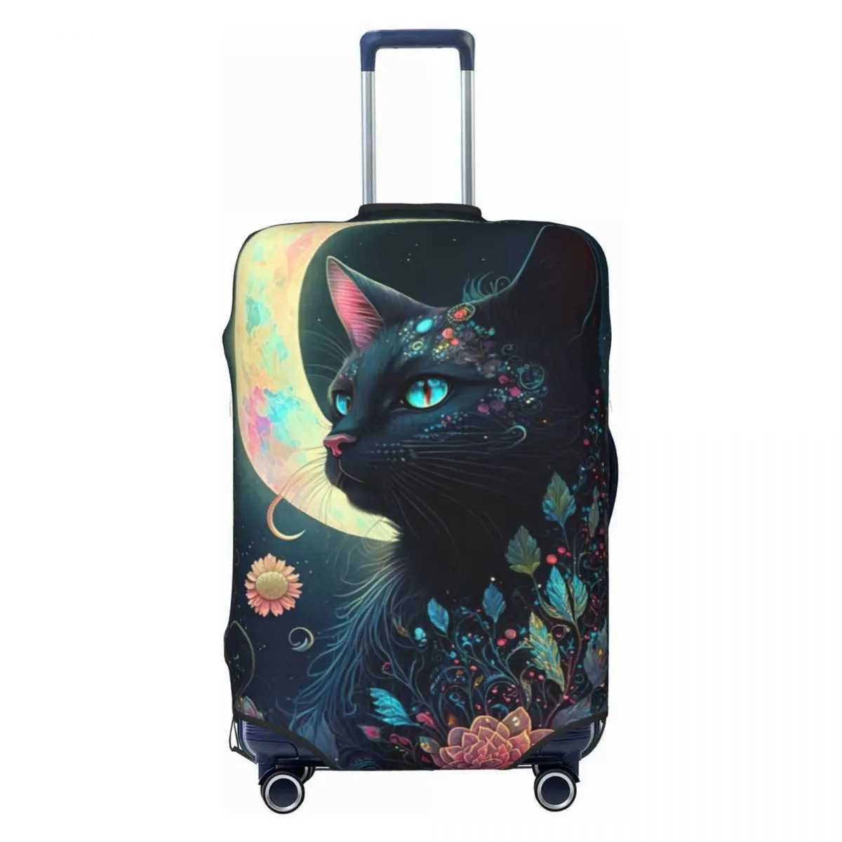 Mystical Moon Cat Suitcase Cover flowers Fun Cruise Trip Protector Luggage Supplies HolidayXJ240723