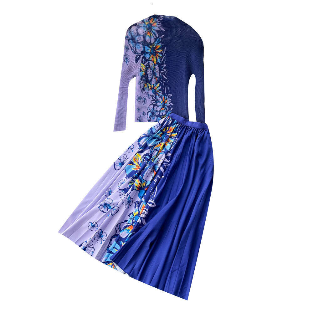 French Fragrance for Womens 2023 Autumn New Printed Knitwear+pleated Half Skirt Two Piece Set Fashion Short Waist Temperament Lace Dress SKINNY DRESS