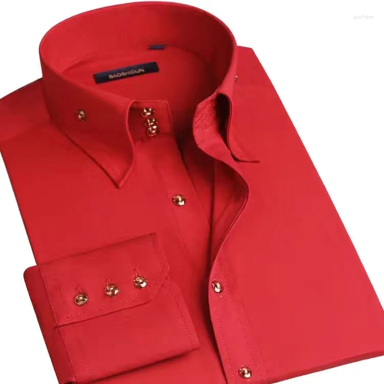 Men's Casual Shirts Dress Shirt Men Button-down Collared Formal Business Long Sleeve Korean Fashion Slim Fit Male Designer White