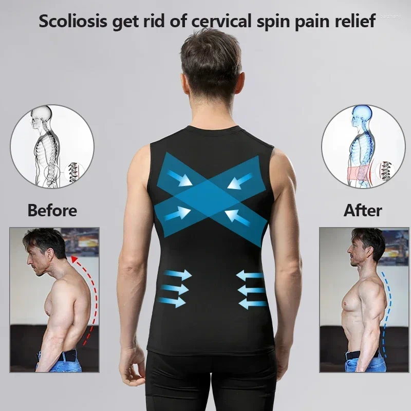 Men's Body Shapers Compression Shirts Men Sleeveless Tank Top Slimming Undershirt Shaper Workout Gym Vest Base Layer Athletic Tee Black