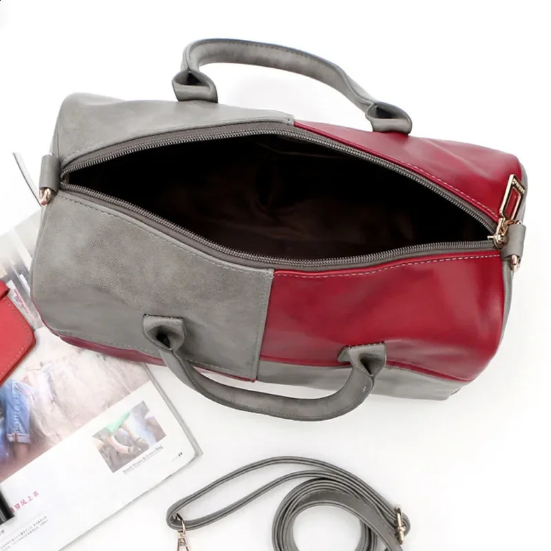 Fashion Boston Patchwork PU Leather Women Bag n Shoulder Crossbody Messenger Bags Handbag Short Handle 240819