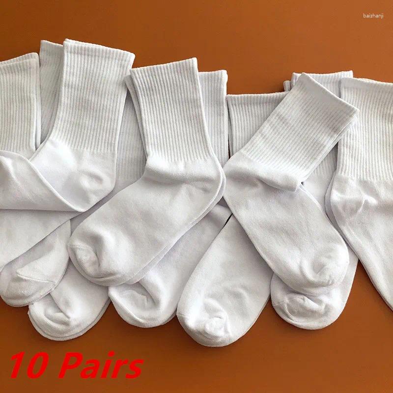 Men's Socks 10 Pairs/Lot Men Solid Black White Gray Breathable Cotton Sports Summer Autumn Thin Male Mid Tube Women