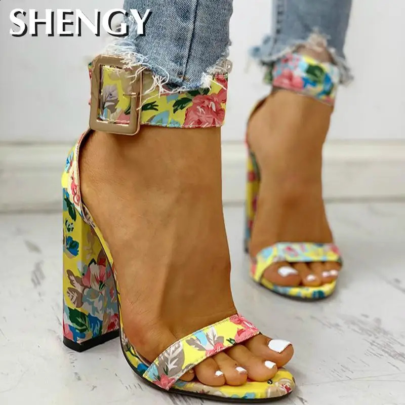 Summer Women Shoes Snakeskin Ankle Buckled Sandals Chunky Heeled Sandals Open Toe Leopard Party Shoes 240708