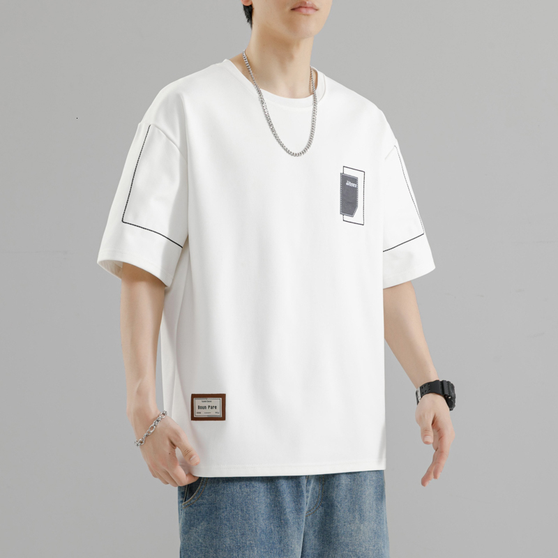 2024 Summer New T-shirt with American Embroidered Chest Short sleeved Men's Loose and Versatile Casual