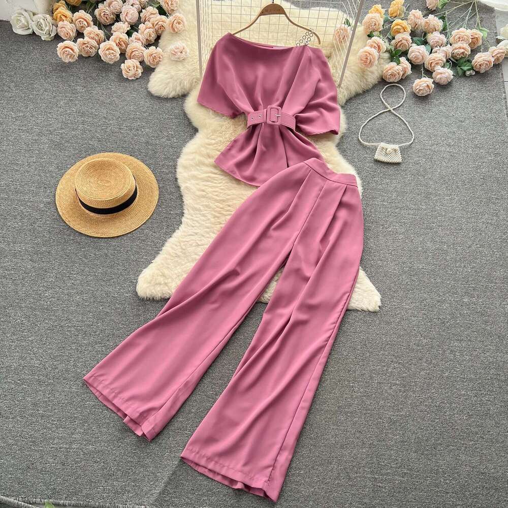 Light Mature Style Royal Sister Summer New One Shoulder Top Versatile Wide Leg Pants Two Piece Set Trendy Chiffon Floral Dress Novelty Sexy Silk Dress