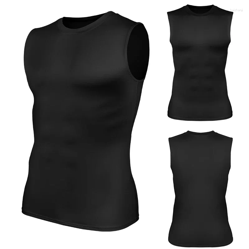 Men's Body Shapers Compression Shirts Men Sleeveless Tank Top Slimming Undershirt Shaper Workout Gym Vest Base Layer Athletic Tee Black