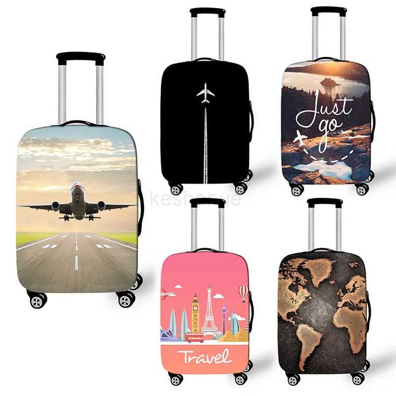 Airplane Go Travel Suitcase Covers Plane Aircraft Map Travel Elastic Trolley Case Protective Cover Anti-dust Luggage Covers GiftXJ240723