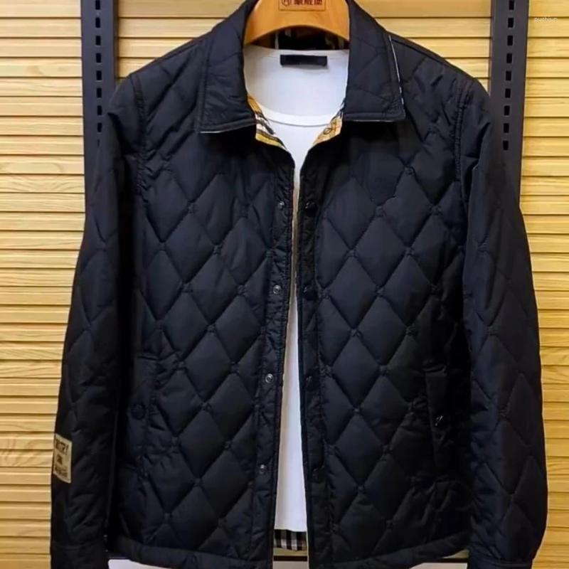 Men's Down 2024 Autumn And Winter Thin Cotton-padded Men Slim Plaid Coat Solid Color Jacket