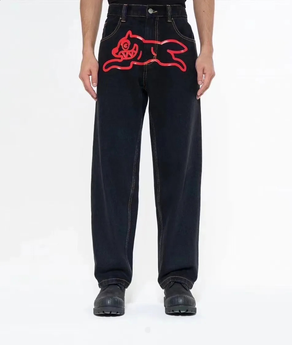 American Mens Flying Dog Jeans Graphic Printed Y2k Pants Wide Leg Loosen Fit Denim Clothing For Male 240722