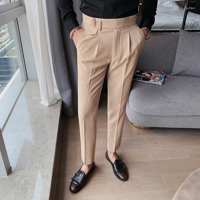 Men's Suits British Style Solid High Waist Suit Pant Men Business Formal Wear Trousers 2024 Quality Slim Casual Office Pants