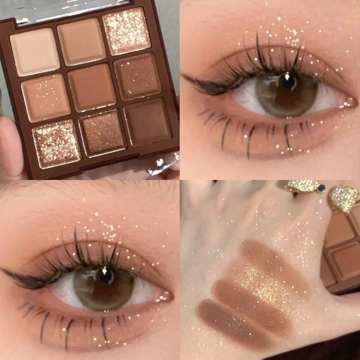 9-color glitter eye shadow palette chocolate brown shimmer matte acrylic eye shadow palette waterproof Korean cosmeticsW240730