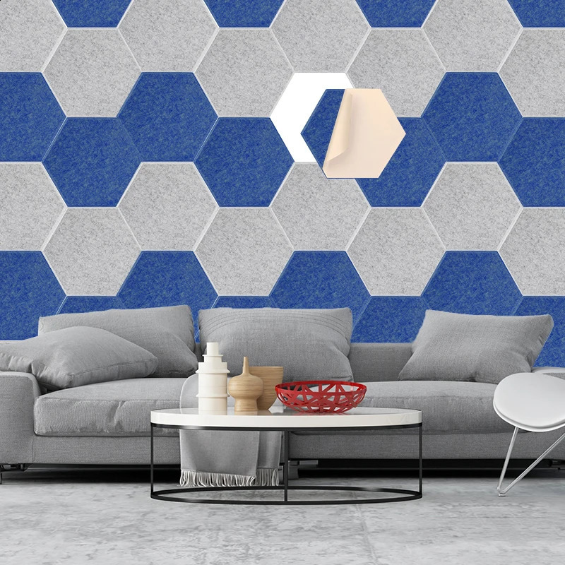 6Pcs Hexagon Polyester Wall Panels Soundproofing Sound Proof Selfadhesive Acoustic Panel Office Esports Room Nursery Decor 240722