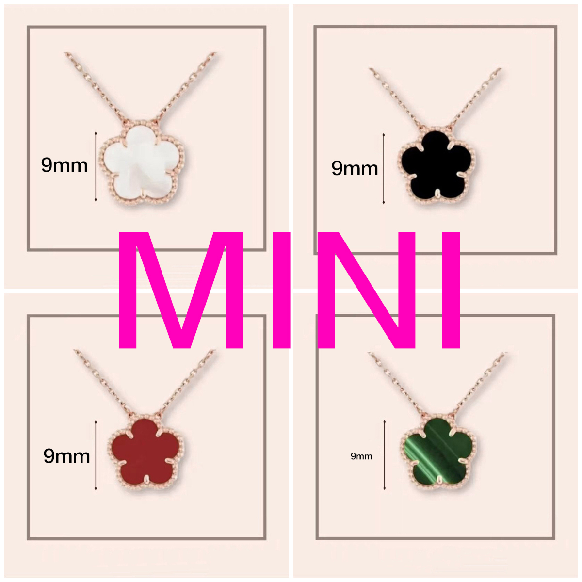 9mm small flower pendant necklace designer necklace for woman stainless steel luxury pink red mini clover necklace silver chain malachite gold necklace gift nature
