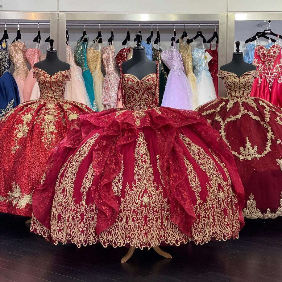 Wine Red Ruffles Princess Quinceanera Dresses Spaghetti Sweetheart Lace Applique Vestidos De Bal Prom Lz0304