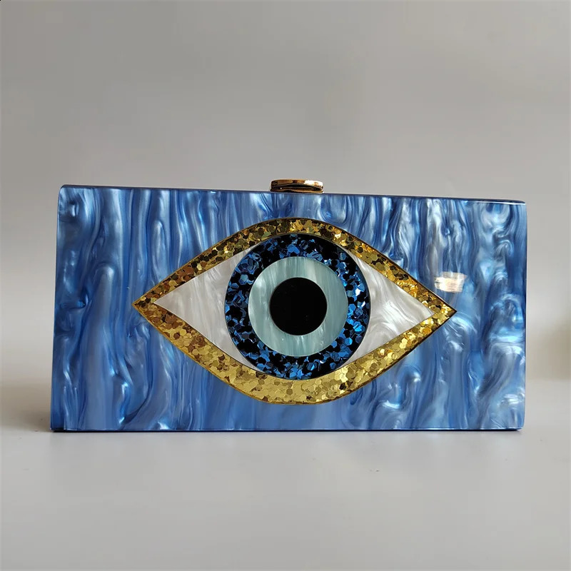 Acrylic Purses and Handbags for Women Evil Eyes Light Sky Blue Perspex Box Clutch Elegant Banquet Evening Handbags Crossbody Bag 240716