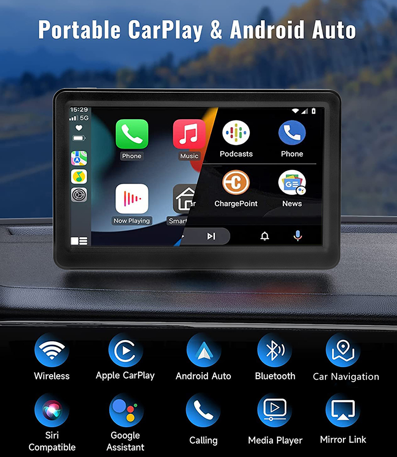 7 inch HD Car Stereo Wireless Carplay Screen for Car, Wireless Android Auto Screen, Car Audio Receivers with Voice Control, Mirror Link, Bluetooth, FM