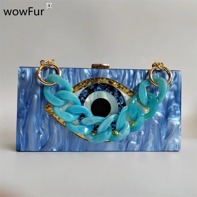 Acrylic Purses and Handbags for Women Evil Eyes Light Sky Blue Perspex Box Clutch Elegant Banquet Evening Handbags Crossbody Bag 240716
