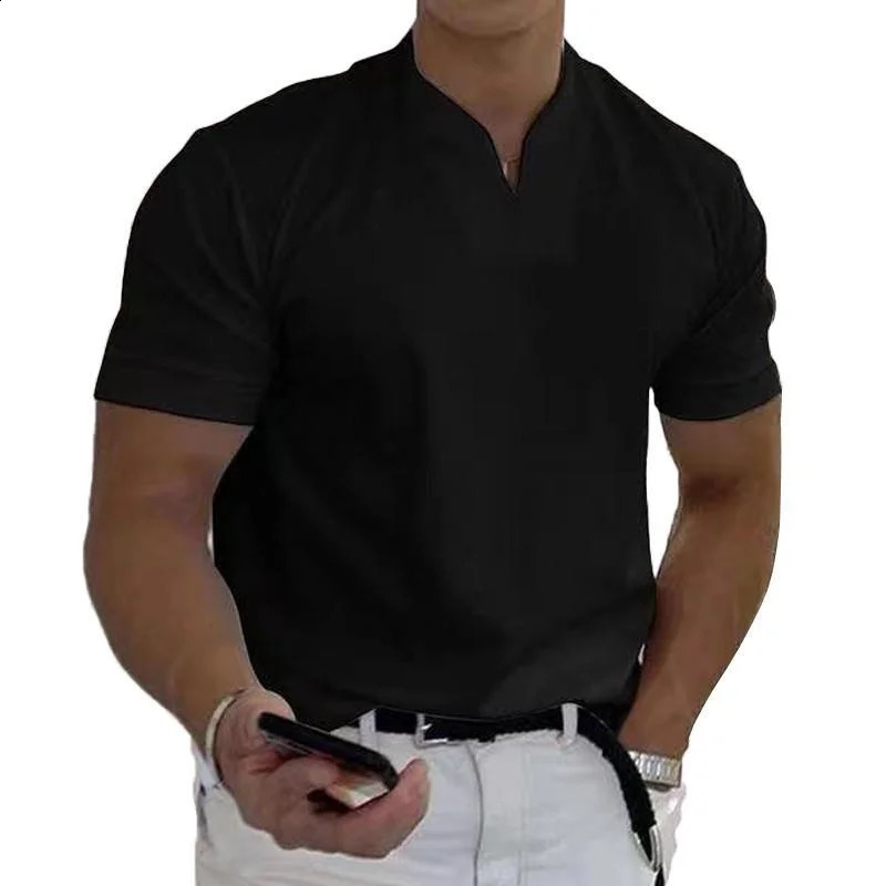 TUSHANGGE Mens Polo T-Shirts Short Sleeve V-Neck Tops Daily Mens Solid Color Clothes Golf Shirts Workout Fitness Sports Wear 240723 - view 3