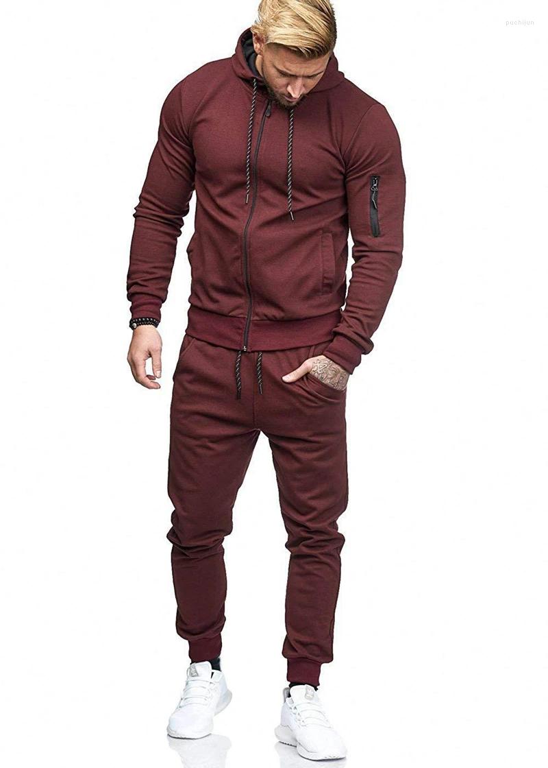 Men's Tracksuits Solid Mens Tracksuit Autumn Spring Jacket Sweatpants 2 Piece Set Male Casual Sportswear Zipper Hoodie Sweatsuit Brand