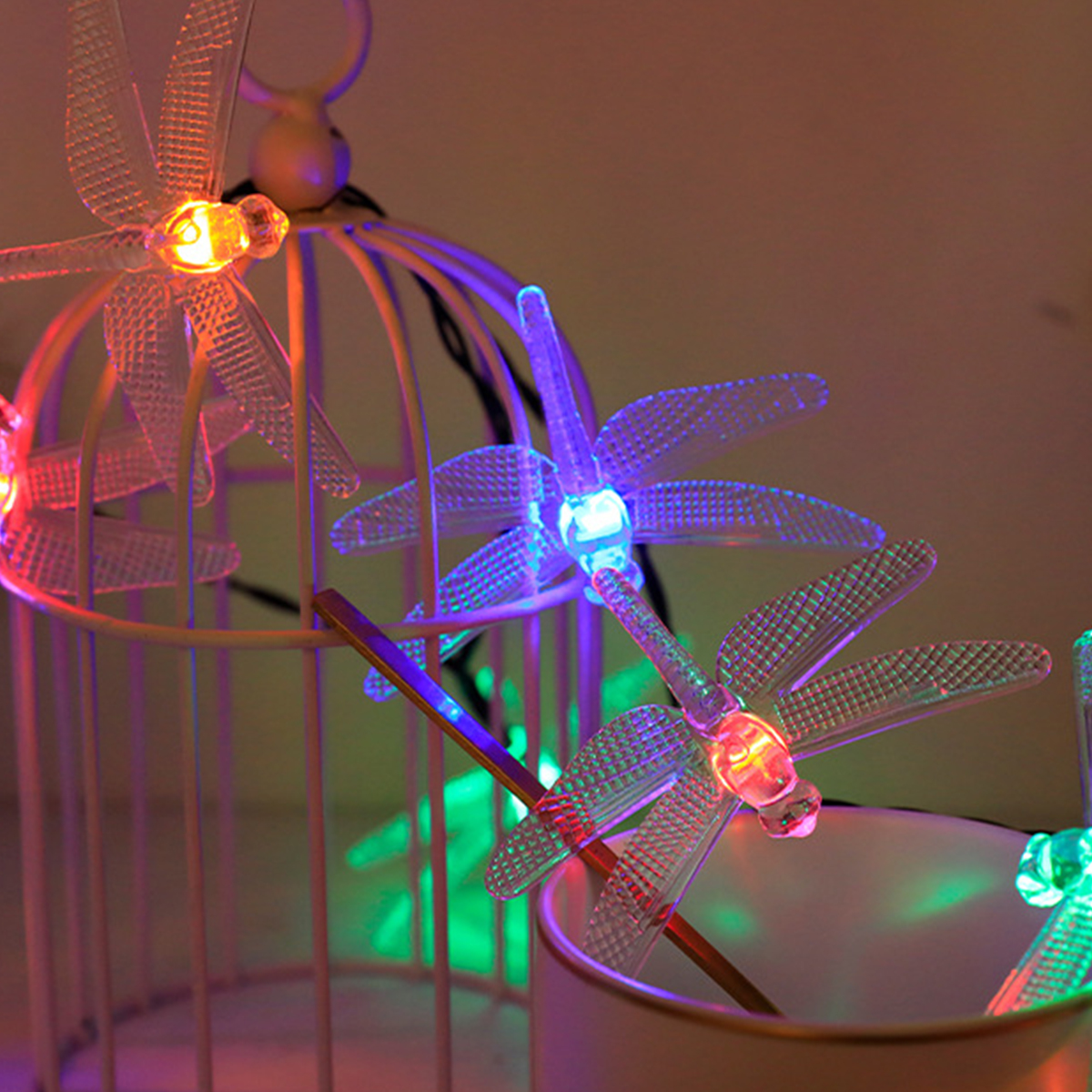 LED Solar Dragonfly Colorful Lights String Garden Lawn Holiday Ambient Lights