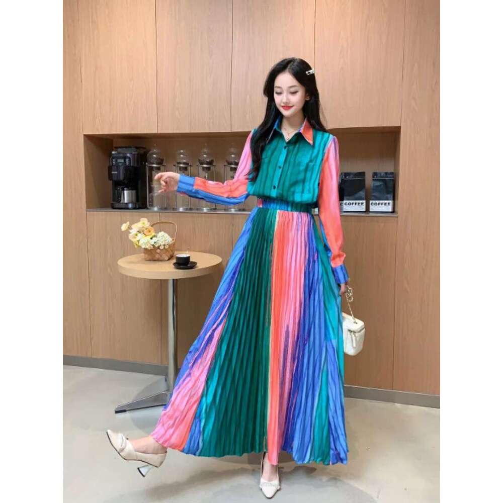 Temperament Womens New Light Mature Wind and Snow Spinning Grade Long Sleeved Top High Waist Hundred Pleated Half Skirt Set of Two BOHO DRESS SKINNY D